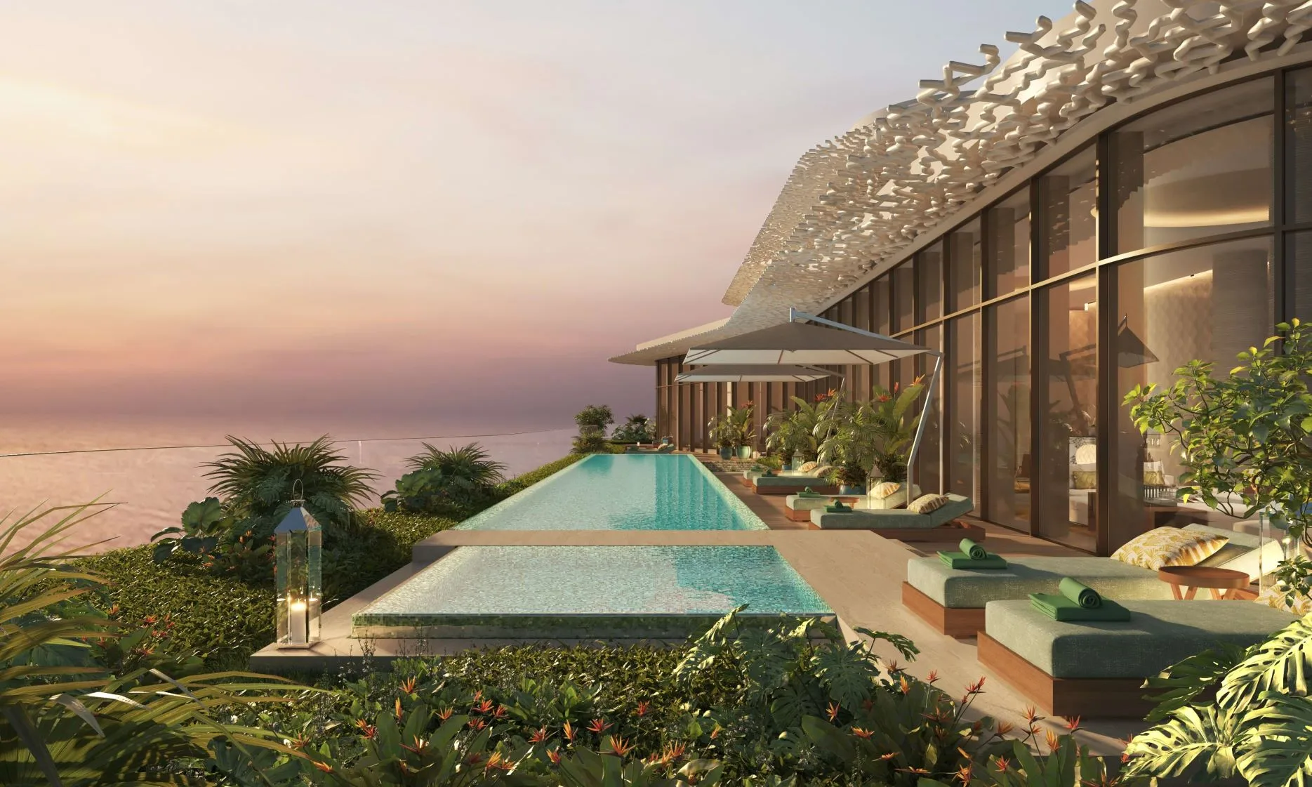 Panoramic Arabian Gulf views from Bulgari Lighthouse Dubai luxury residences